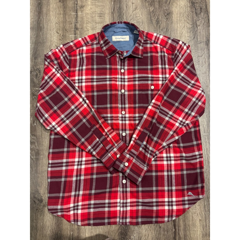 Tommy Bahama Mens Red Plaid Flannel Button Down Shirt Large ST327078RA